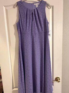 London Times Lavender Eyelet Midi Dress